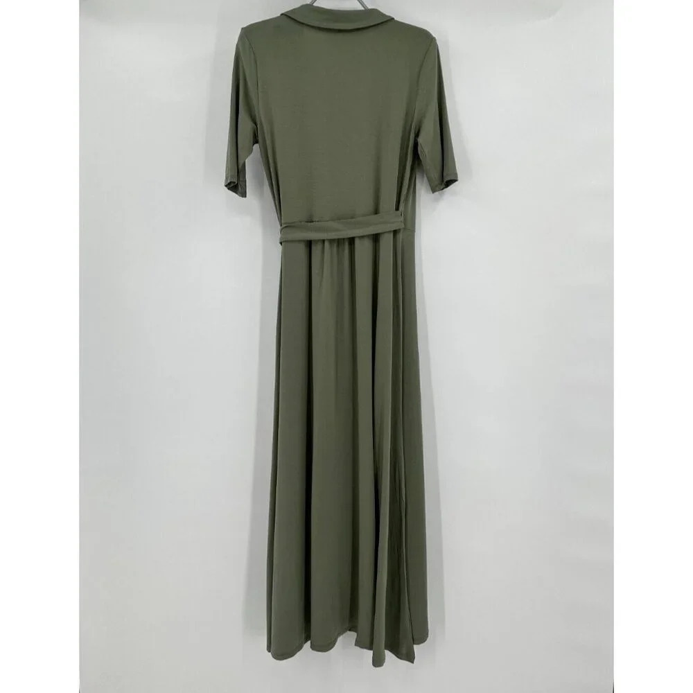 Quince Women’s Sage Green Tencel Jersey Wrap Dress Midi sz S NWT Short Sleeve - Picture 5 of 7